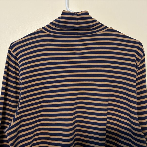 J. Crew #BB750 Women's Navy/Tan Stripe Printed Tissue Turtleneck Shirt Top XL - Picture 5 of 9